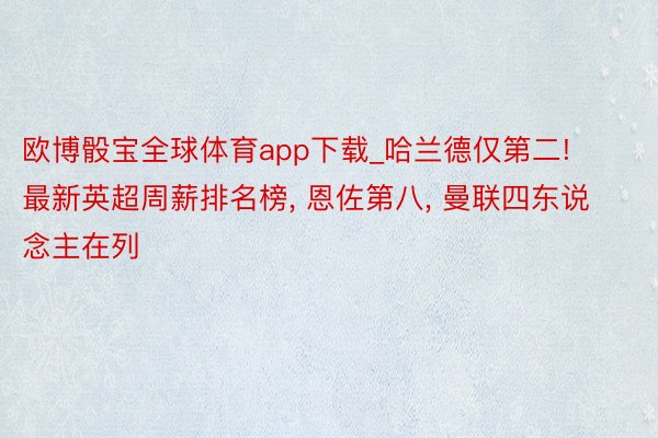 欧博骰宝全球体育app下载_哈兰德仅第二! 最新英超周薪排名榜， 恩佐第八， 曼联四东说念主在列