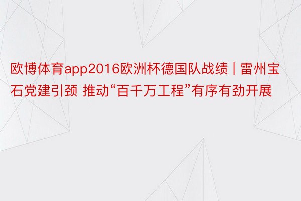 欧博体育app2016欧洲杯德国队战绩 | 雷州宝石党建引颈 推动“百千万工程”有序有劲开展